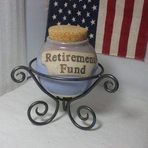 Handcrafted Pottery Jar & Stand Retirement Money Fund